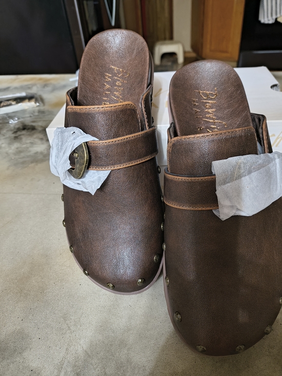Blowfish Shoes - Blowfish Brown Leather Slip-On Clogs with Stud Accents